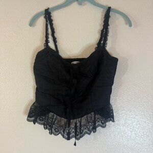 Reformation black Paola lace trimmed Linen tank top cami 4